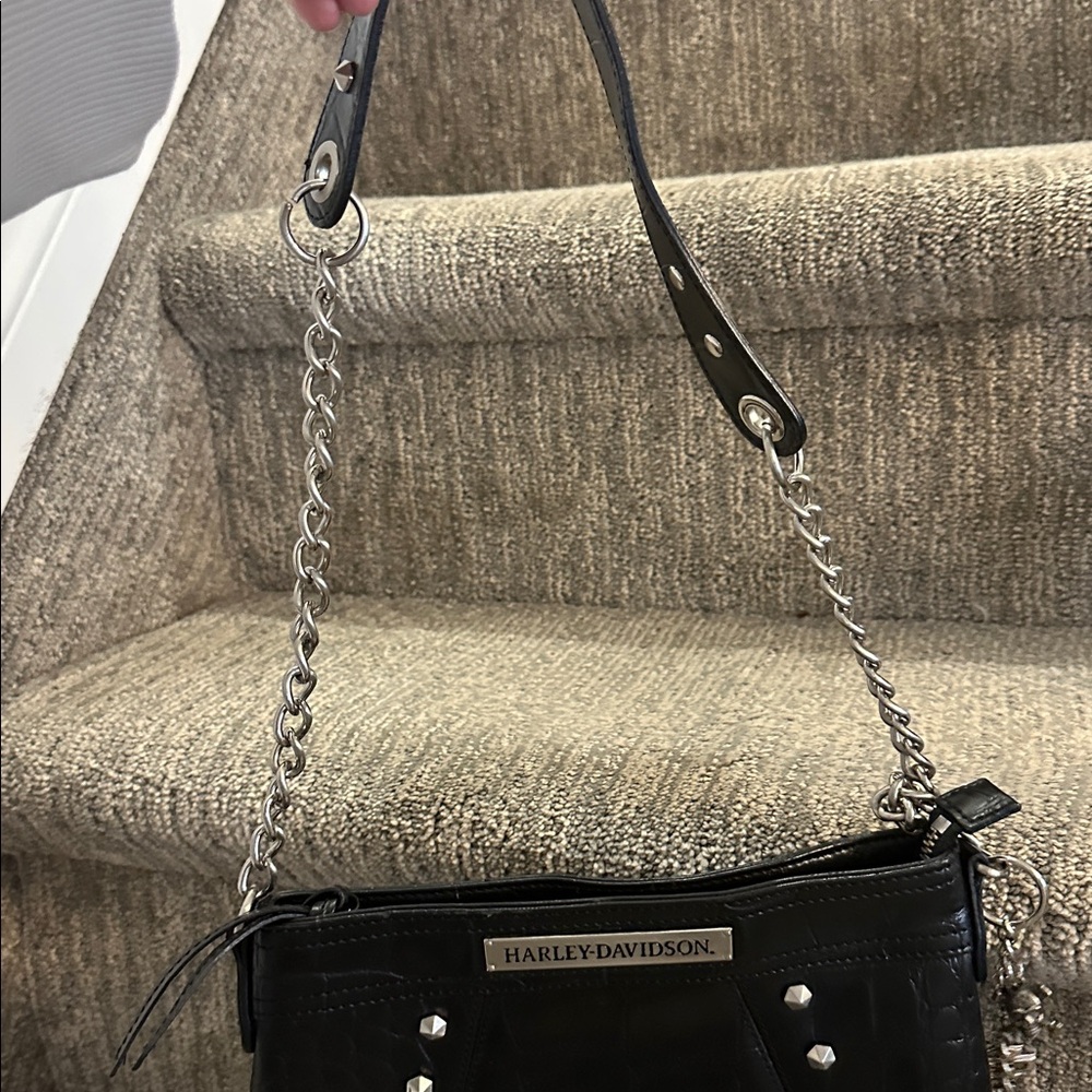 Harley Davidson genuine leather bag with alligator print studs and lepard print - Picture 3 of 10